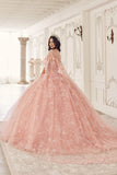 Ladivine 15719 Long Poofy Quinceanera Gown With Tulle Cape