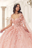 Ladivine 15719 Long Poofy Quinceanera Gown With Tulle Cape