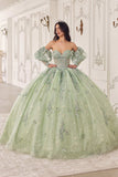 Ladivine 15722 Long Poofy A-Line Quinceanera Dress with Puffy Sleeves