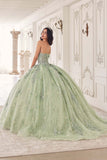 Ladivine 15722 Long Poofy A-Line Quinceanera Dress with Puffy Sleeves