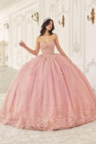 Ladivine 15723 Long Poofy A-Line Quinceanera Gown with Tulle Cape