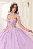 Ladivine 15723 Long Poofy A-Line Quinceanera Gown with Tulle Cape