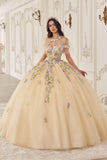 Ladivine 15724 Floral Lace Applique Quinceanera Gown Removable Capelet