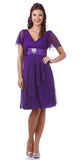 CLEARANCE - Celavie 2298S Short Sleeve Purple Knee Length Dress (Size M)