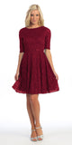 CLEARANCE - Celavie 2367 Burgundy Short Lace Dress Mid Sleeves (Size S)