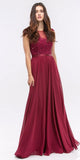 Lace Illusion Bodice Bateau Neck A-line Long Dress Burgundy 2