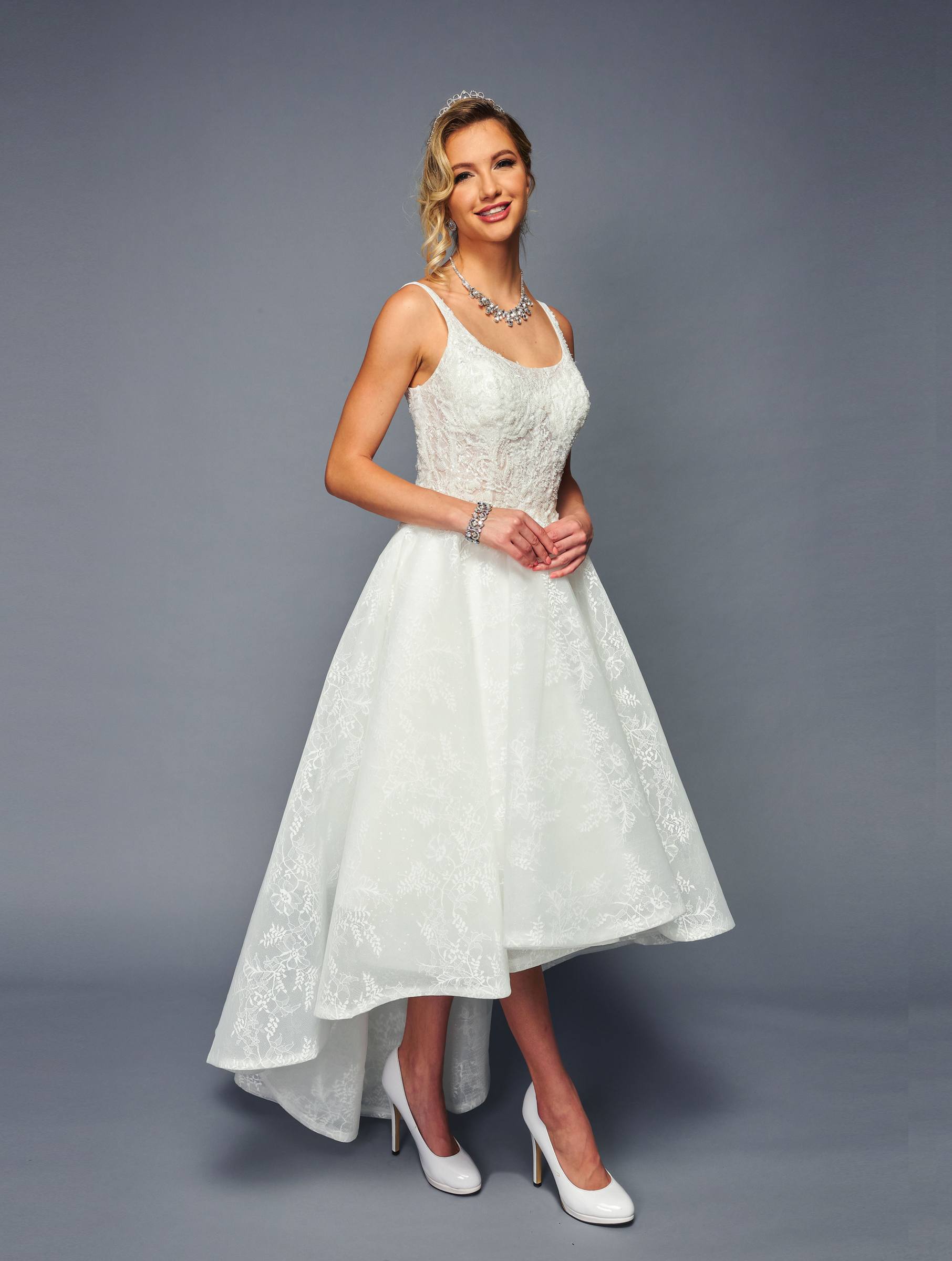 DeKlaire Bridal 473 Sleeveless High Low A-Line Wedding Gown