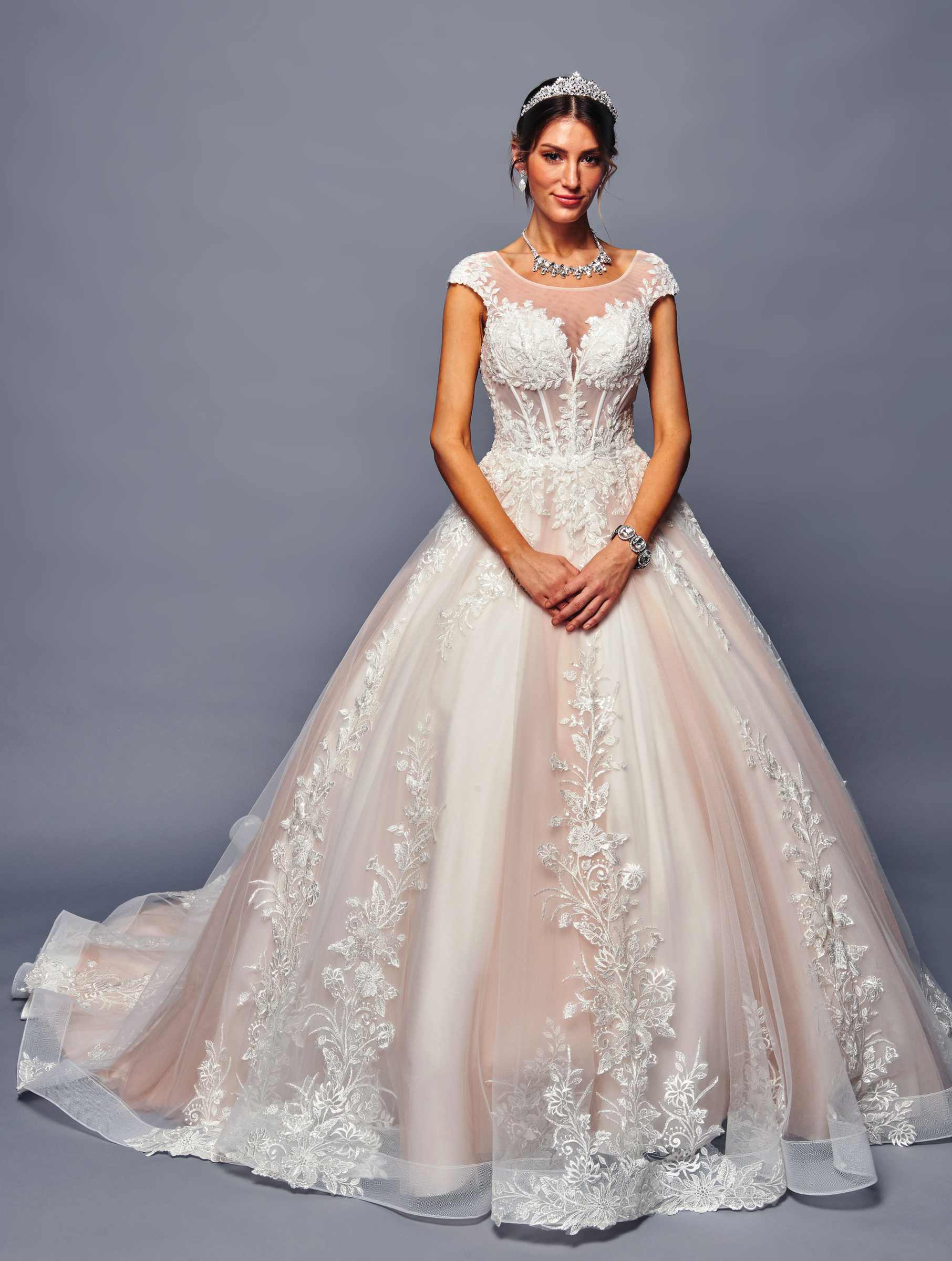 Deklaire Bridal 484 Floor Length Cap Sleeve A-Line Wedding Ball Gown