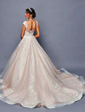 Deklaire Bridal 484 Floor Length Cap Sleeve A-Line Wedding Ball Gown