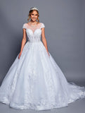 Deklaire Bridal 484 Floor Length Cap Sleeve A-Line Wedding Ball Gown