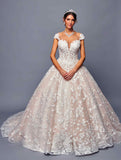 Deklaire Bridal 485 Cap Sleeve Illusion Boat Neckline A-Line Wedding Gown