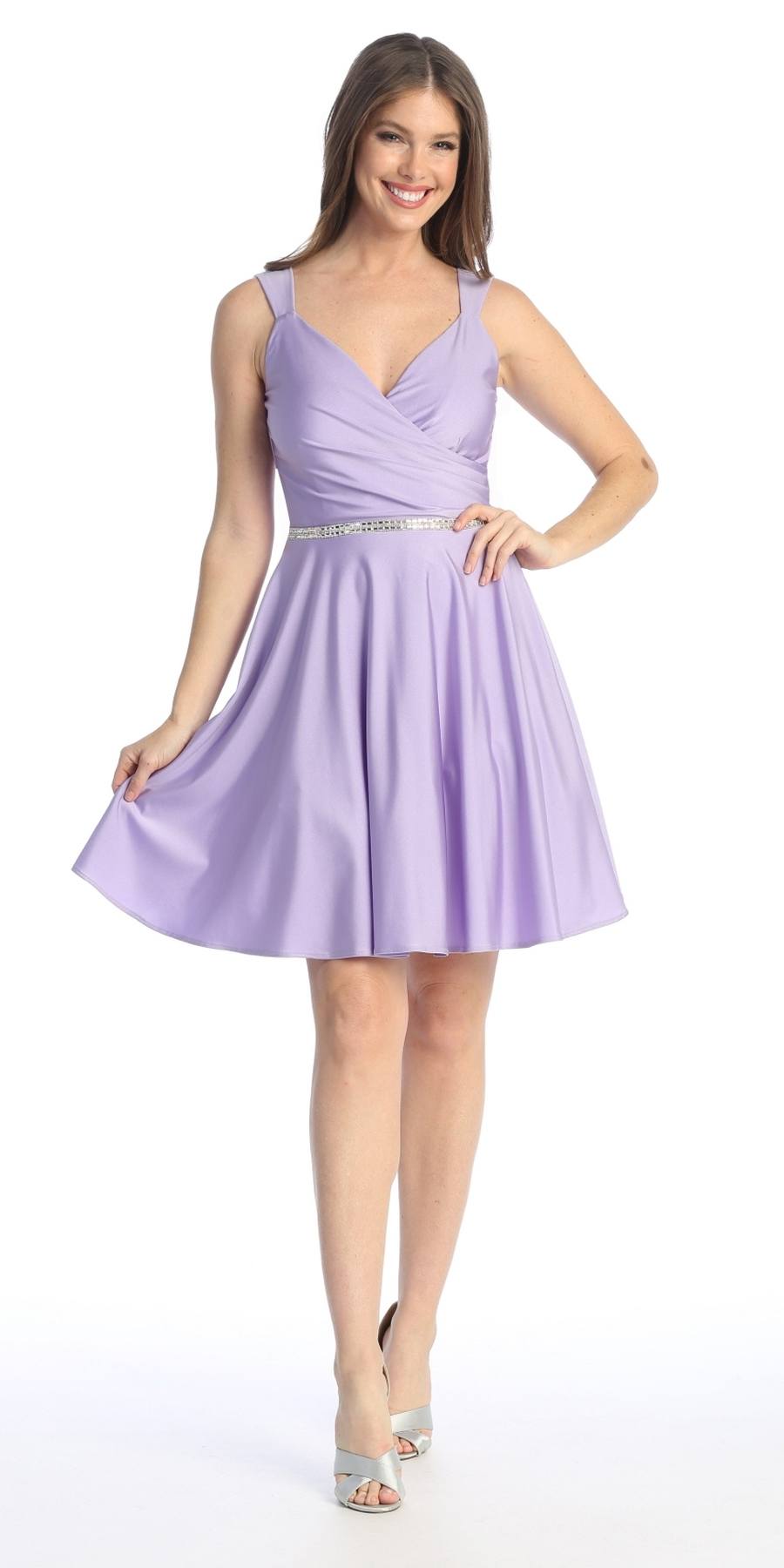 Celavie 6547-S Short V-Neckline Evening A-Line Dress