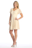 Celavie 6583-S Knee Length A-Line Short Sleeve Dress with Slit