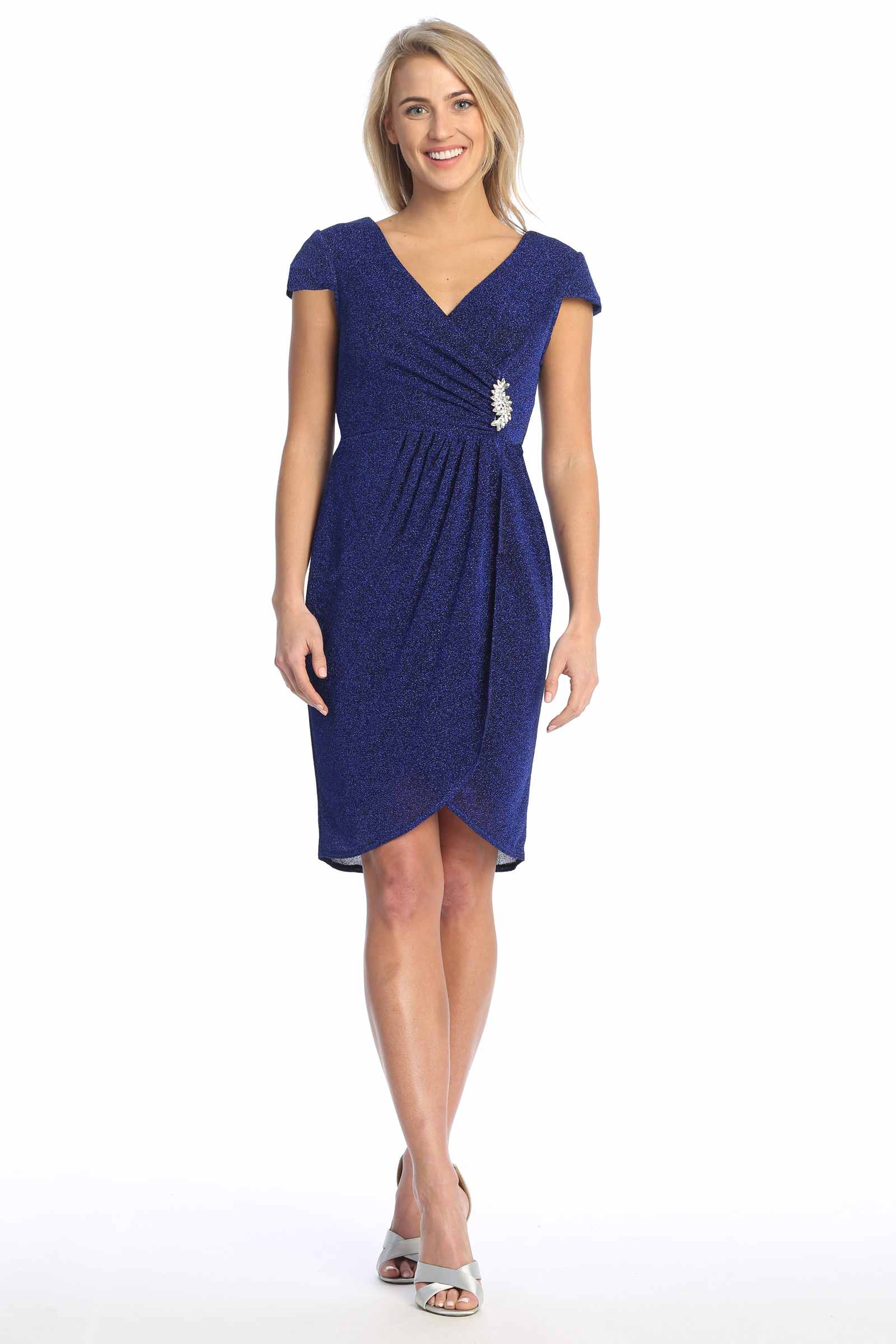 Celavie 6587-S Dress Cap Sleeves V-Neckline Knee Length Dress