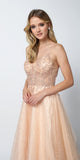 CLEARANCE - Juliet 689 Long Embroidered Bodice Sequin Ball Gown Train (Size XS)