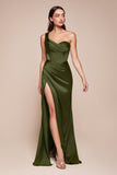 Ladivine 7448 Dress Long One Shoulder Satin Corset Gown