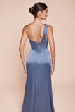 Ladivine 7448 Dress Long One Shoulder Satin Corset Gown