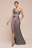 Ladivine 7448 Dress Long One Shoulder Satin Corset Gown