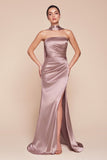 Ladivine 7451 Dress Strapless Satin Gown with Sash