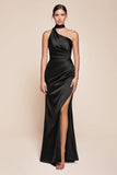 Ladivine 7454 Dress One Shoulder Luxe Satin Fitted Gown