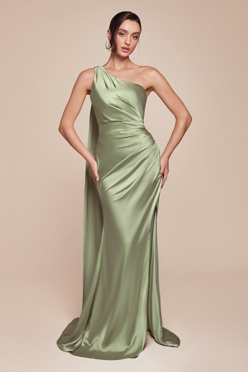 Ladivine 7454 Dress One Shoulder Luxe Satin Fitted Gown