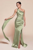 Ladivine 7454 Dress One Shoulder Luxe Satin Fitted Gown