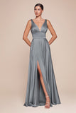 Ladivine 7469 Long Satin Bridesmaid Dress A-Line V-Neckline