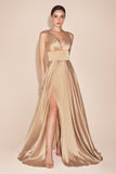 Ladivine 7469 Long Satin Bridesmaid Dress A-Line V-Neckline