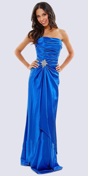 CLEARANCE - Long Strapless Formal Dress Satin Rhinestone Pleated