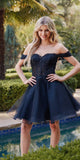 Juliet 880 Glitter Tulle A-Line Cold-Shoulder Homecoming Dress.