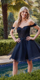 Juliet 880 Glitter Tulle A-Line Cold-Shoulder Homecoming Dress.