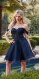 Juliet 880 Glitter Tulle A-Line Cold-Shoulder Homecoming Dress.