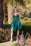 Juliet JT940R Dress V-Neck Leaf Lace Corset Bodice Satin Skirt