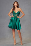 Juliet JT940R Dress V-Neck Leaf Lace Corset Bodice Satin Skirt