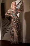 Andrea & Leo A0926 Long Sleeved Evening Gown with Floral Appliques