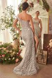 Andrea & Leo A1370 Dress Glimmering Beaded Sheath Gown - Silver