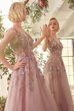 Andrea & Leo A1394 Dress Floral Applique A-Line Layered Tulle Gown