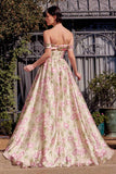 Andrea & Leo A1466 Dress Floral Printed Off The Shoulder A-Line Gown