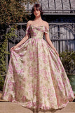 Andrea & Leo A1466 Dress Floral Printed Off The Shoulder A-Line Gown