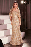 Ladivine CB149 Dress Lace Embellished Bell Sleeve Sheath Gown