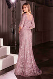 Ladivine CB149 Dress Lace Embellished Bell Sleeve Sheath Gown