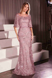 Ladivine CB149 Dress Lace Embellished Bell Sleeve Sheath Gown