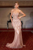 Ladivine CC0688 Dress Pearl and Crystal Strapless Fitted Gown - ROSE GOLD