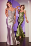 Ladivine CC2401 Dress Embellished Lace & Satin Fitted Gown