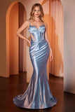 Ladivine CC4021 Dress Fitted Stretch Satin Hot Stone Gown