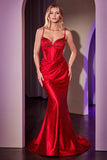 Ladivine CC4021 Dress Fitted Stretch Satin Hot Stone Gown