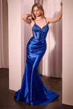 Ladivine CC4021 Dress Fitted Stretch Satin Hot Stone Gown