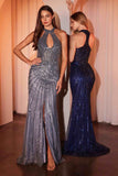 Ladivine CC404 Dress Sequin Embellished Halter Fitted Gown