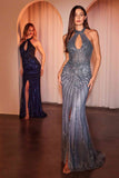 Ladivine CC404 Dress Sequin Embellished Halter Fitted Gown