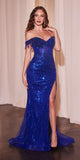 Ladivine CD0203 Long Fitted Off the Shoulder Sequin Gown with Slit